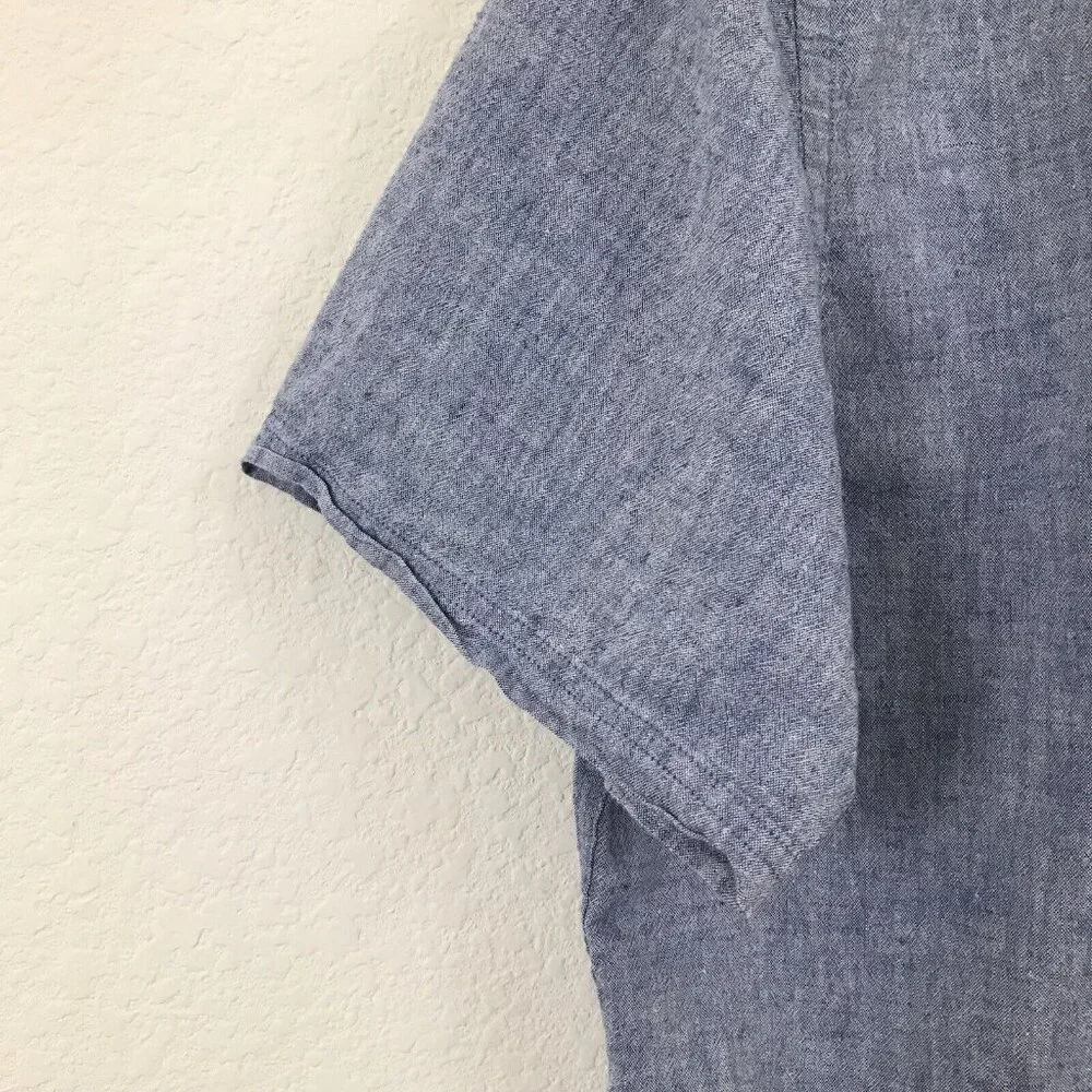Ike Behar Short Sleeve Linen/Cotton Button Down Blue Shirt | size‎ L